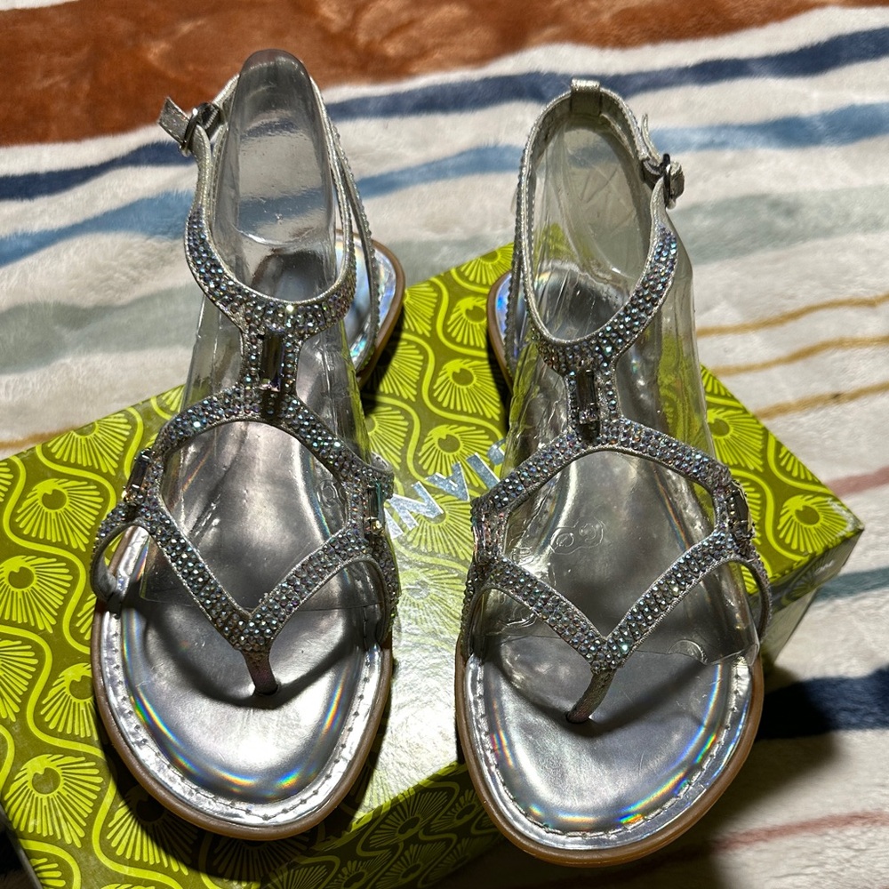 Gianni Bini Silver Crystal T-Strap Sandals
